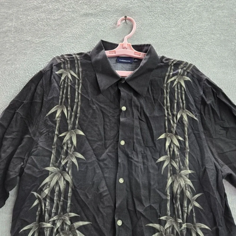 Croft & Barrow Men Button Up Shirt Large‎ Black Floral Hula Girl Hawaiian Collar